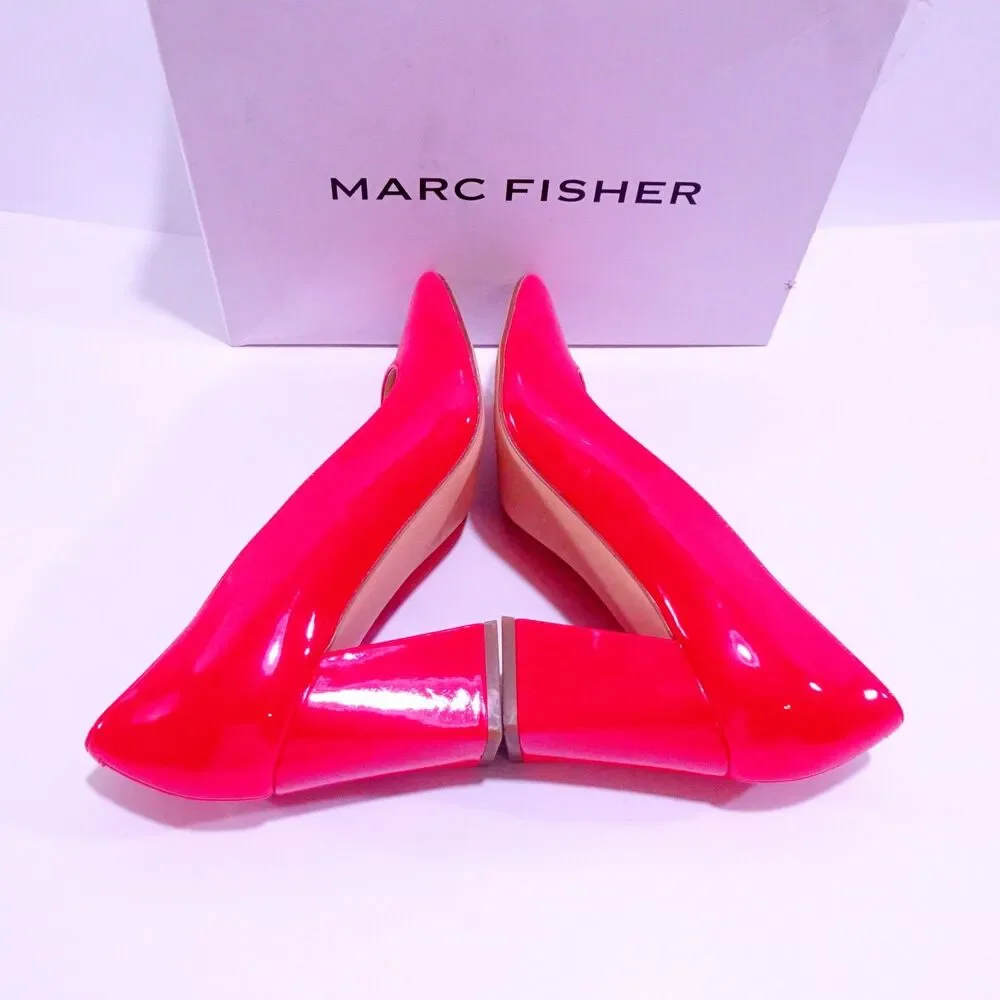 Marc Fisher Women's Keri 2 Patent block heel Pumps NIB 8.5 Vibrant Red